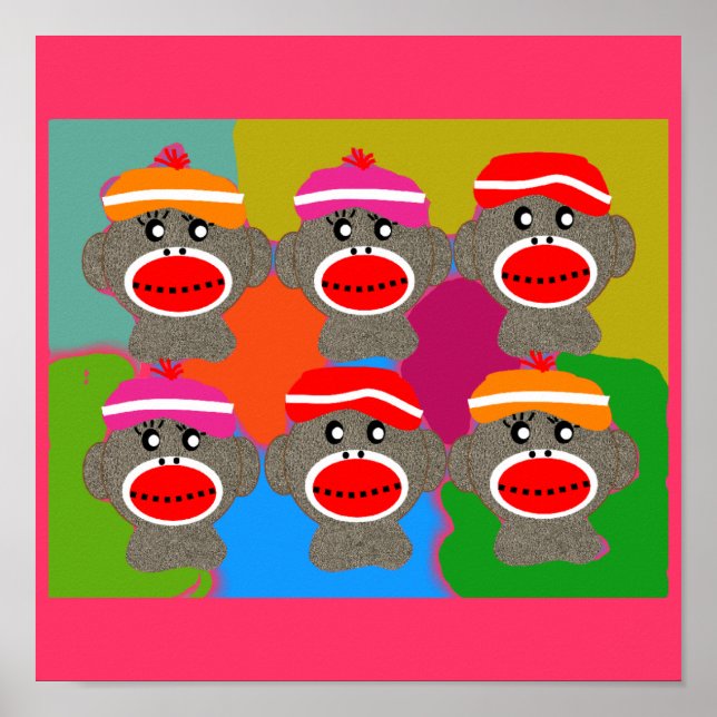 Poster du singe de choq—Popart—6 singes (Devant)