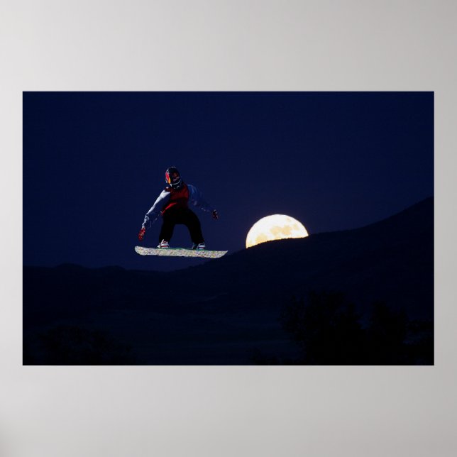 Poster du snowboard sur la Pleine lune (Devant)