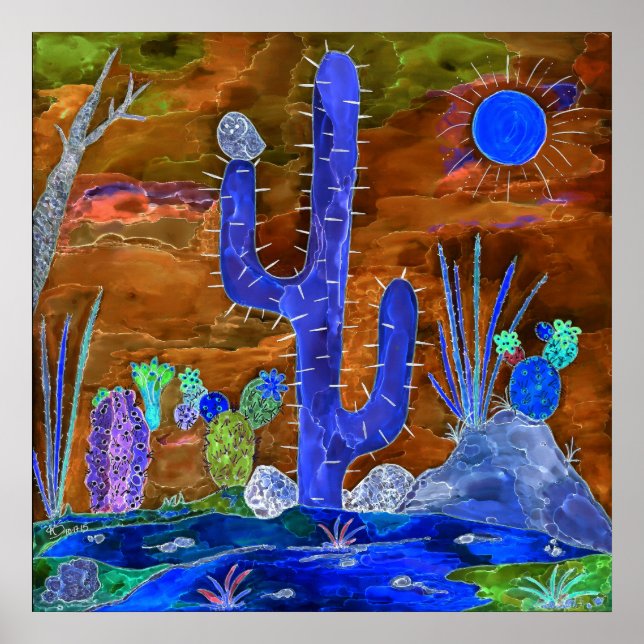 Poster du soir de Cactus du désert 24"x24" (Devant)