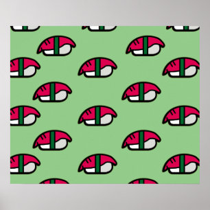 Poster du Sushi Kawaii, du riz au poisson et des a