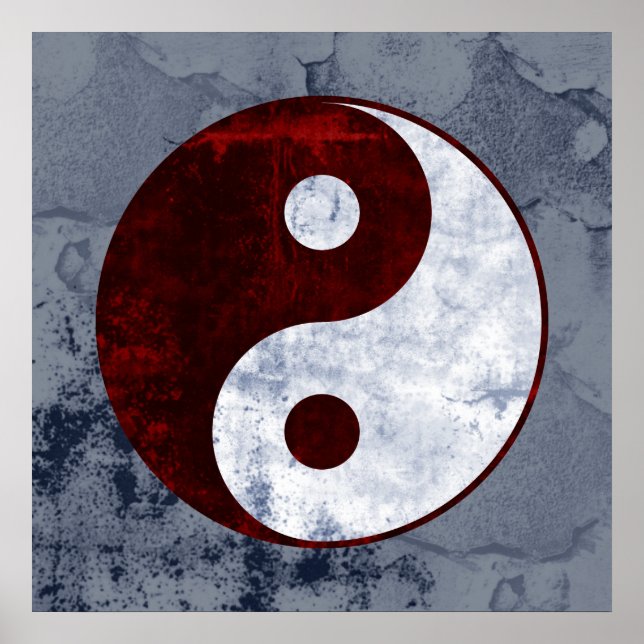 Poster du symbole Yin Yang en rouge et blanc (Devant)