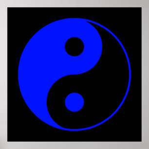 Poster du symbole Yin Yang noir et bleu