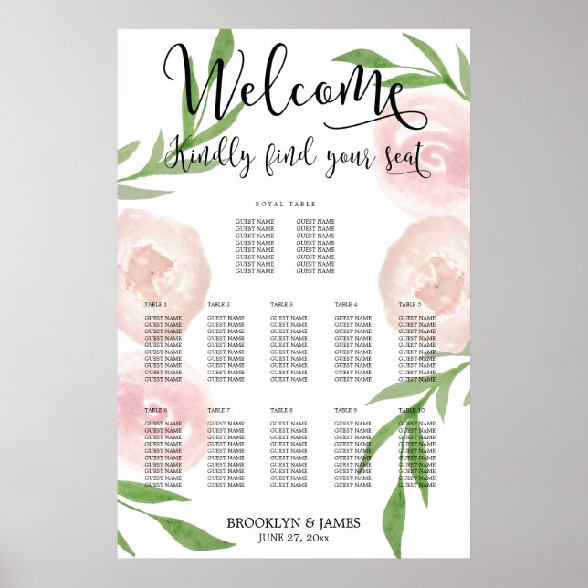 Poster du tableau de Mariage rose floral 24x36 (Devant)