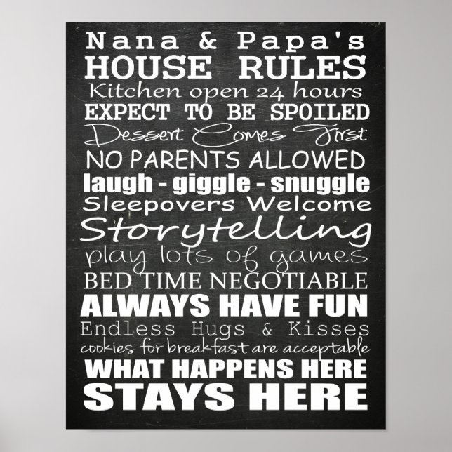 Poster du tableau noir Nana & Papa's House Rules (Devant)
