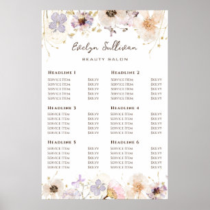 Poster du tarif des fleurs séchées