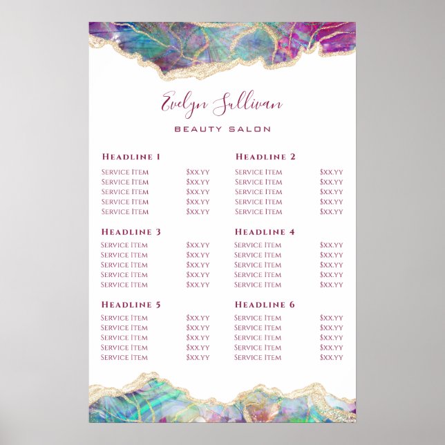 Poster du tarif Opal Design Fuchsia Aquamarine (Devant)