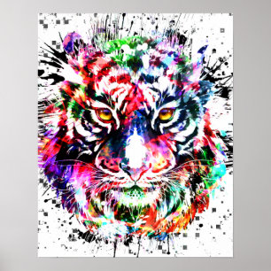 Poster du tigre Dessin coloré Art Abstrait