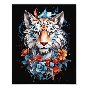 Poster du tigre mignon Tigre à fleurs artistique