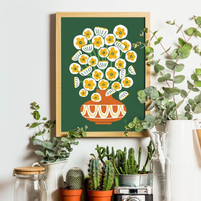 Poster du Vase en terre cuite Mid Mod White Blooms (Créateur téléchargé)