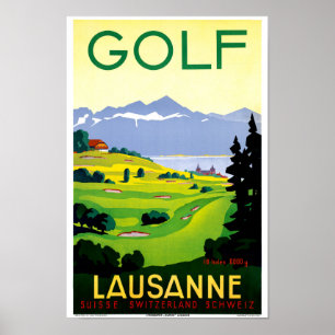 Poster du Vintage voyage de golf Suisse Lausanne