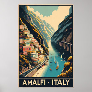 Poster du Vintage voyage de la Côte d'Amalfi Itali
