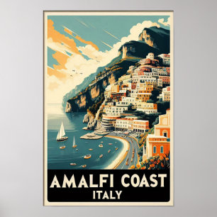 Poster du Vintage voyage de la Côte d'Amalfi Itali