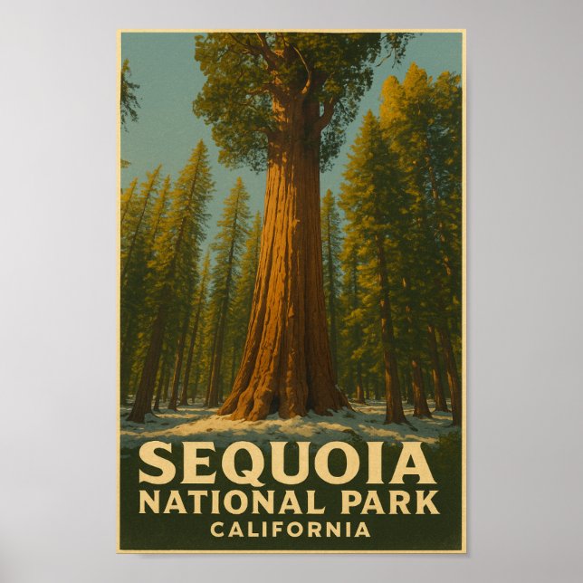 Poster du Vintage voyage du parc national Sequoia (Devant)