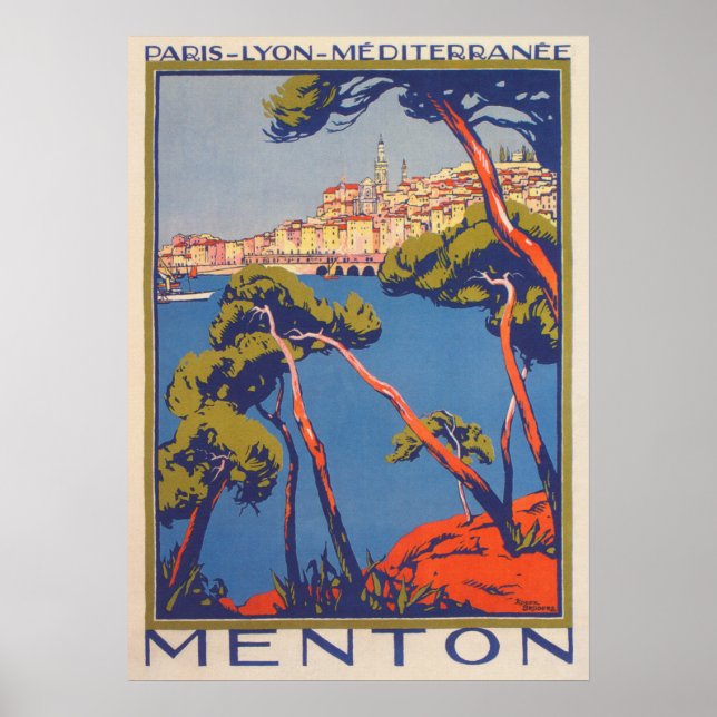 Poster du Vintage voyage Menton France (Devant)
