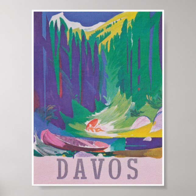Poster du Vintage voyage rétro Davos Suisse (Devant)