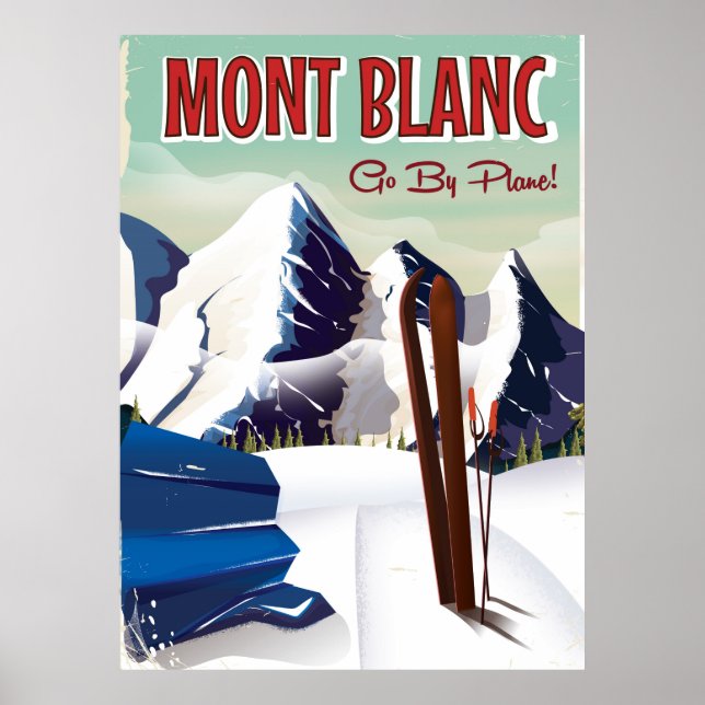 Poster du voyage de ski vintage Mont Blanc (Devant)