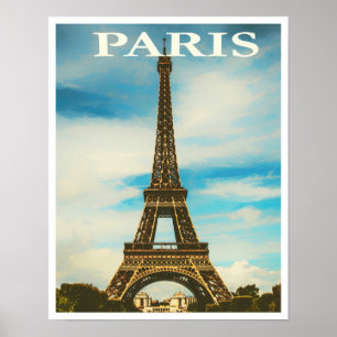 Poster du voyage vintage Paris Tour Eiffel France
