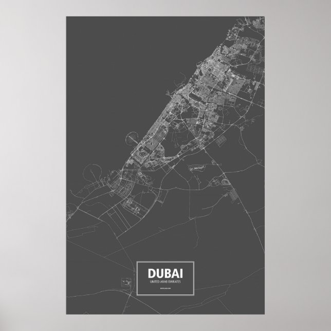 Poster Dubaï, Émirats arabes unis (blanc sur noir) (Devant)