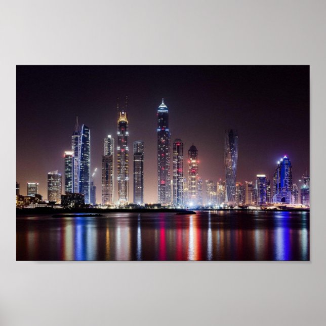 Poster - Dubai Skyline At Night (Devant)
