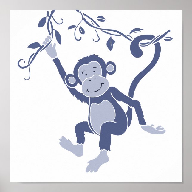 Poster d'un singe bleu graphique pour enfants (Devant)