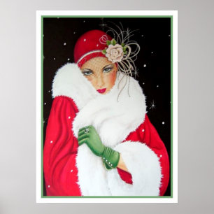 Poster d'une dame rétro vintage de Noël art déco