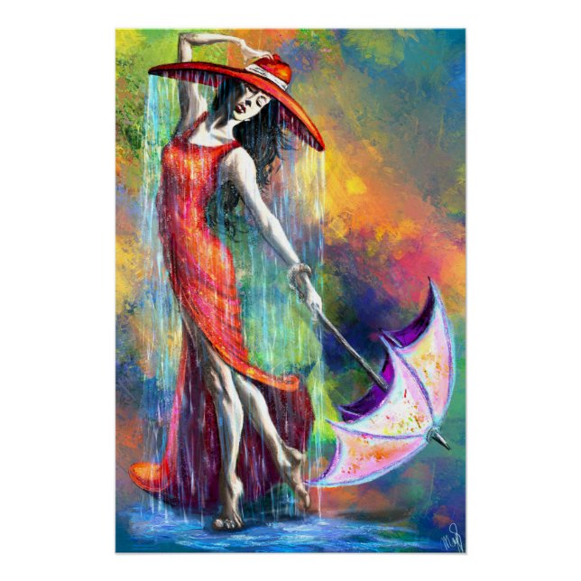 Poster d'une femme dansante avec parapluie (Devant)