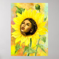 Poster d'une femme du tournesol jaune