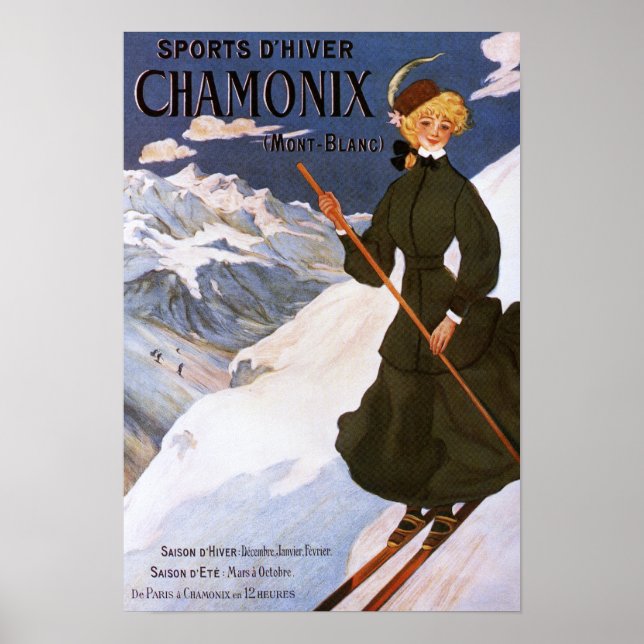 Poster d'une femme en ski vert (Devant)