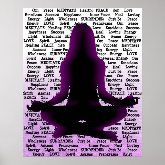 Poster d'une femme violette méditant le yoga (Devant)