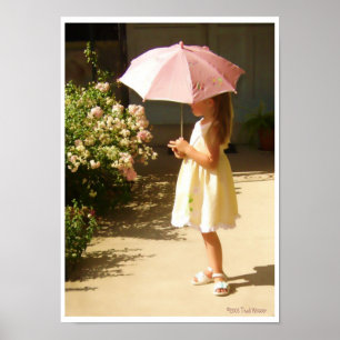 Poster d'une fille aux parapluies roses