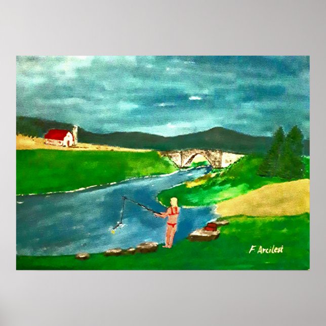 Poster d'une fille qui est allée pêcher (Devant)