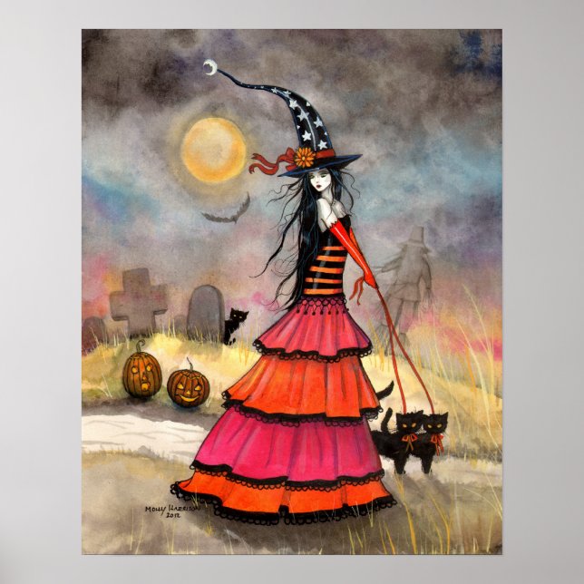 Poster d'une sorcière d'Imaginaire Halloween Chats (Devant)