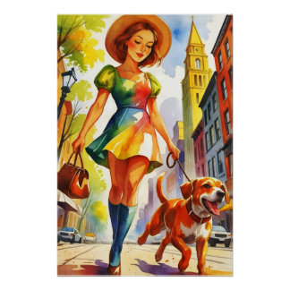 Poster Duo Coloré de Promenade de Chien