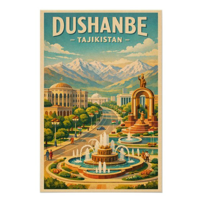 Poster Dushanbe, Tadjikistan voyage rétro 2026 (Devant)