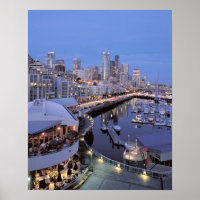 Dusk on Bell Harbor in Seattle, Washington.