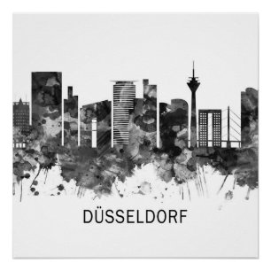 Poster Dusseldorf Allemagne Skyline BW
