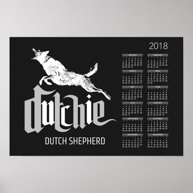 Poster Dutch Shepherd - Calendrier néerlandais 2018 (Devant)