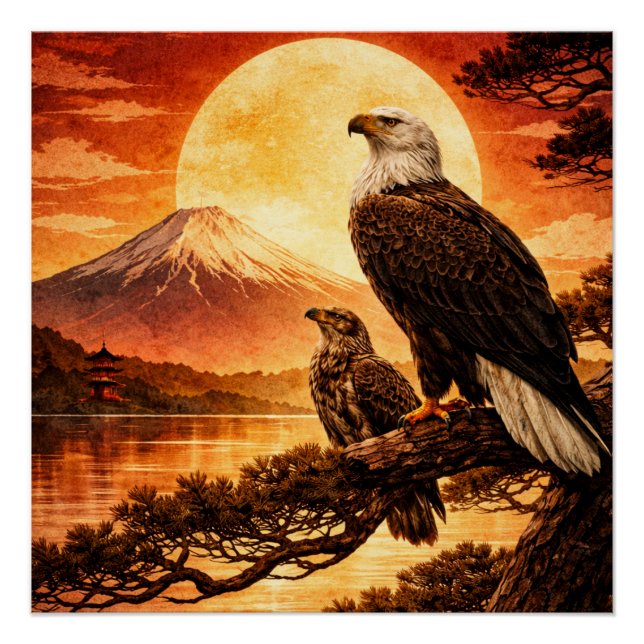 Poster Eagle Japanese Landscape pastor (Devant)