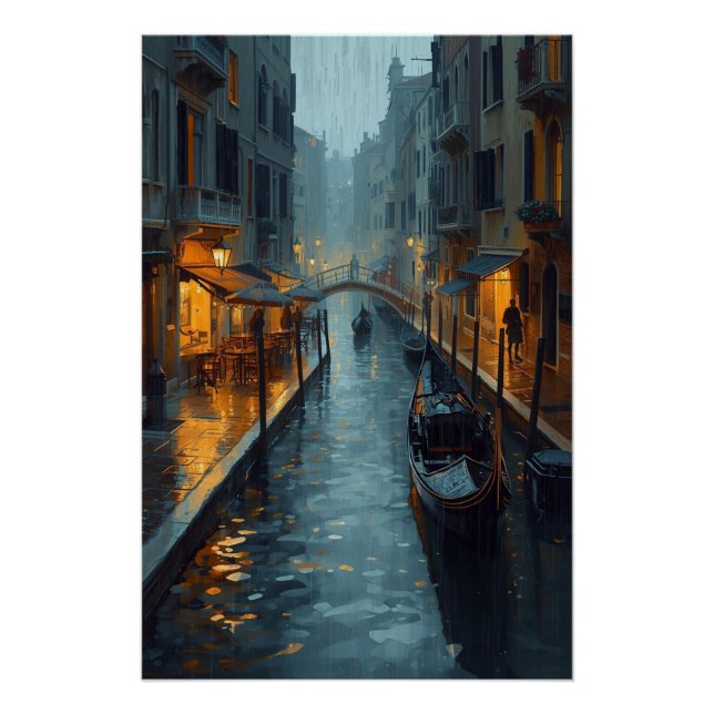 Poster Échos en or – La nuit pluvieuse peinte de Venise (Devant)
