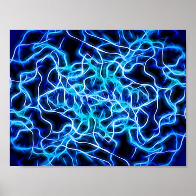 Poster Éclair électrique néon bleu Tesla Coil (Devant)