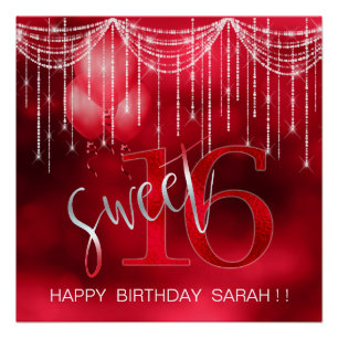 Poster Éclairage à chaîne et ballons Sweet 16 Red ID473