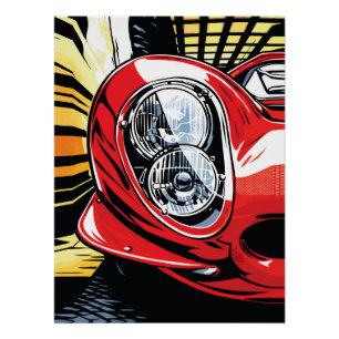 Poster Éclatement de phare de voiture rétro dans le style