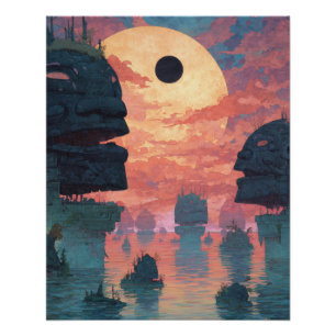 Poster Éclipse Éthérée sur les Falaises Brumeuses