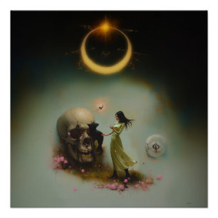 Poster Eclipse Prêtre Lune Witchy AI Art Semi-Gloss
