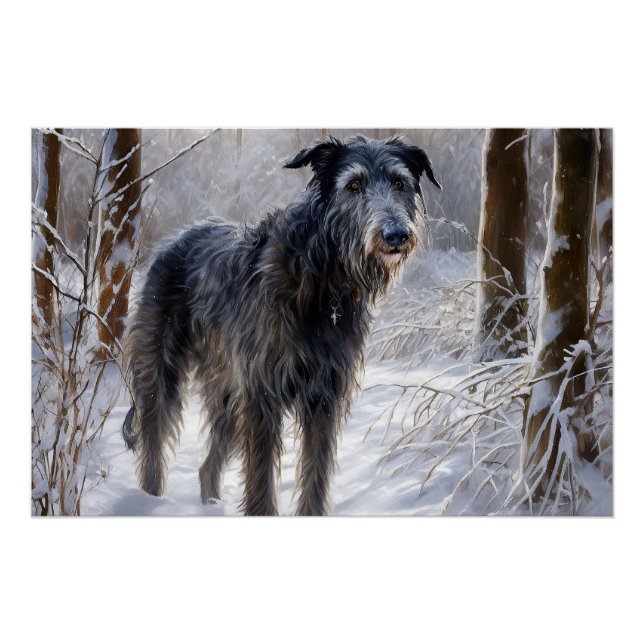Poster Écossais Deerhound Noël neige tombe (Devant)