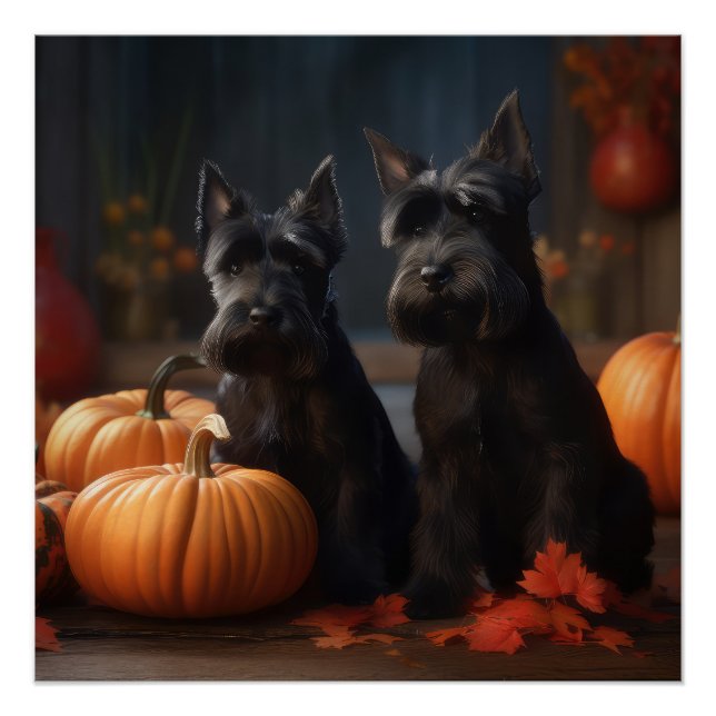 Poster Écossais Terrier Chiot Automne Citrouille délice (Devant)