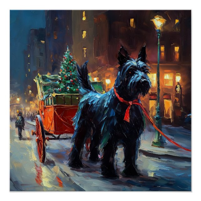 Poster Écossais Terrier Saison de fêtes de Noël (Devant)