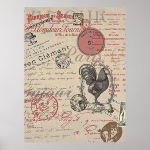 Poster Écriture française vintage Paris Coq typographie