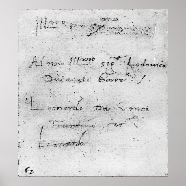 Poster Écriture manuscrite de Léonard de Vinci (Devant)