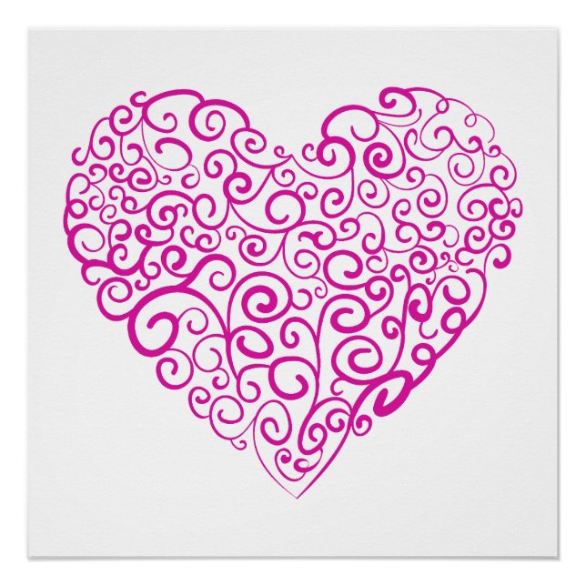Poster Écriture spirale coeur rose pour la Saint Valentin (Devant)
